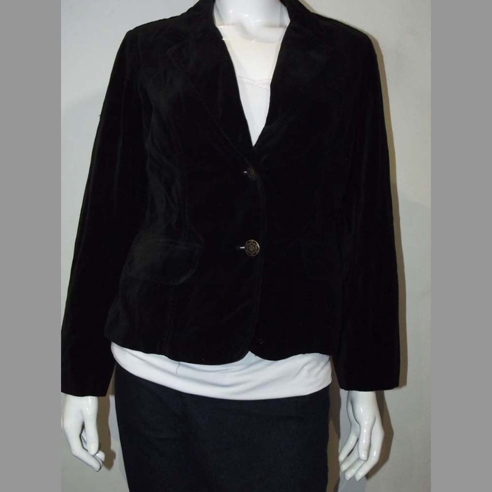 Black Velvet Blazer W/ Brass Buttons - Size Large